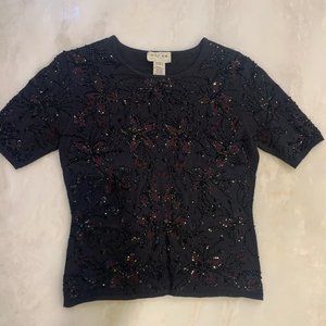 Oscar de La Renta Beaded Black Top